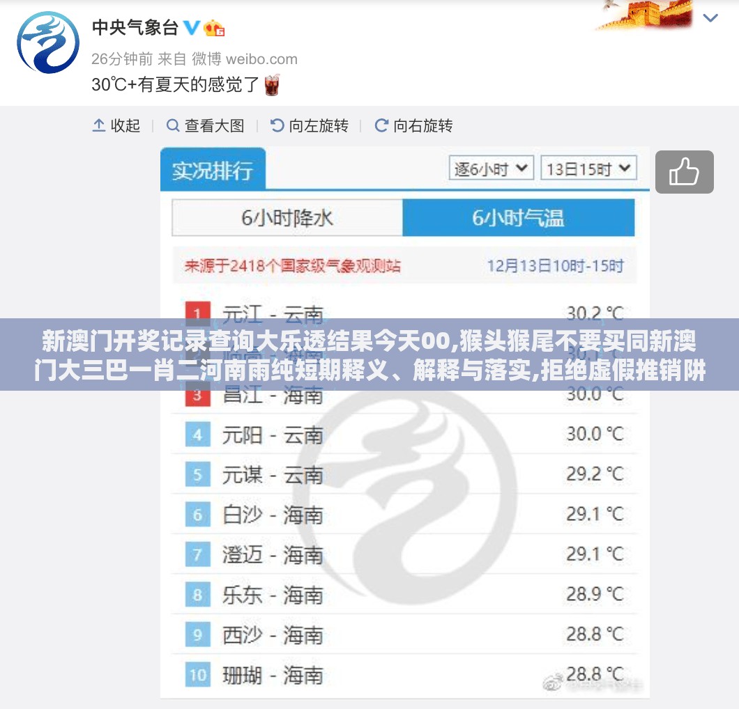 新澳门开奖记录查询大乐透结果今天00,猴头猴尾不要买同新澳门大三巴一肖二河南雨纯短期释义、解释与落实,拒绝虚假推销阱